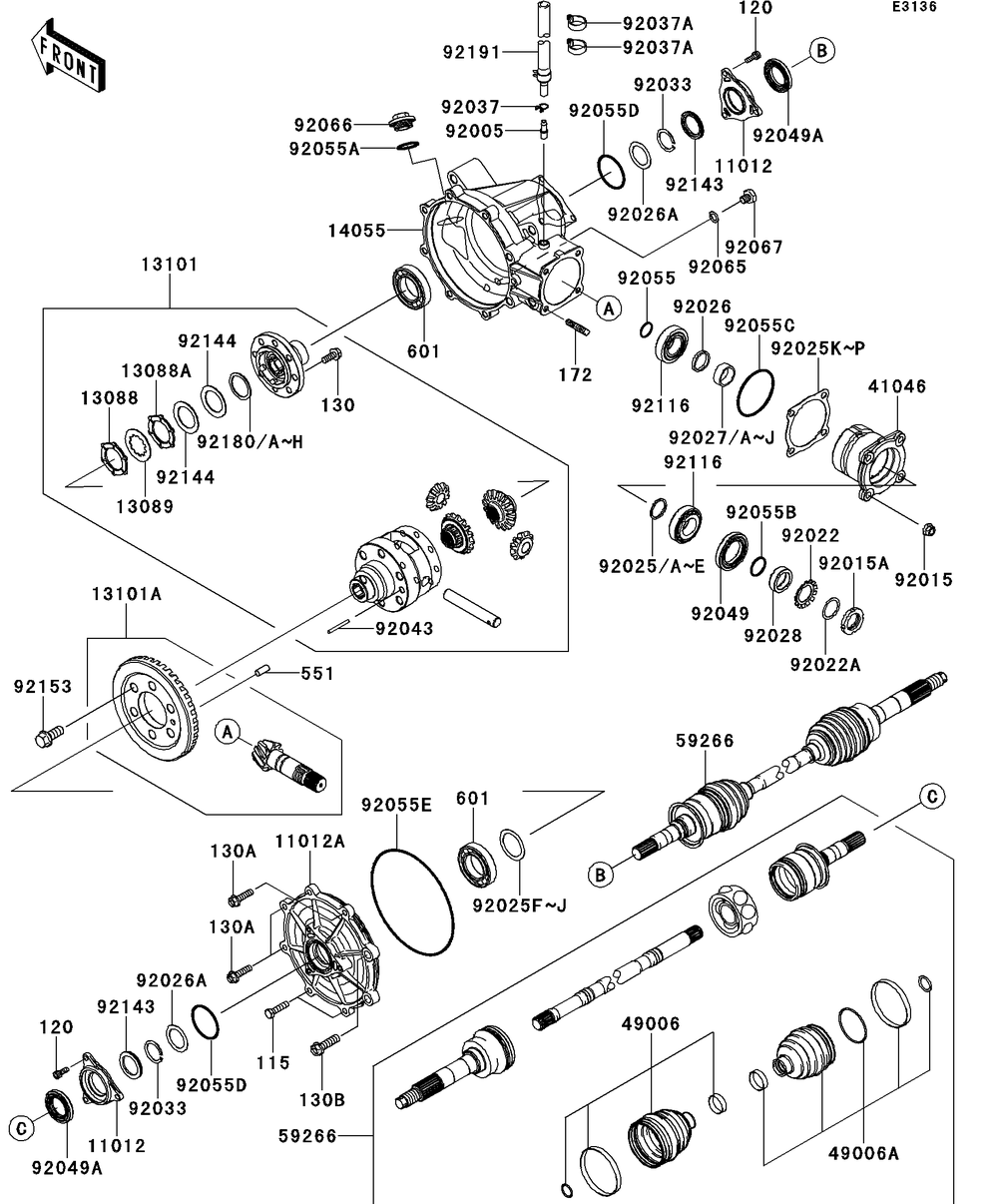 Drive Shaft-Front Diagram and Parts List for KAF950GDF 2013 Kawasaki Lawn Tractor Accessories