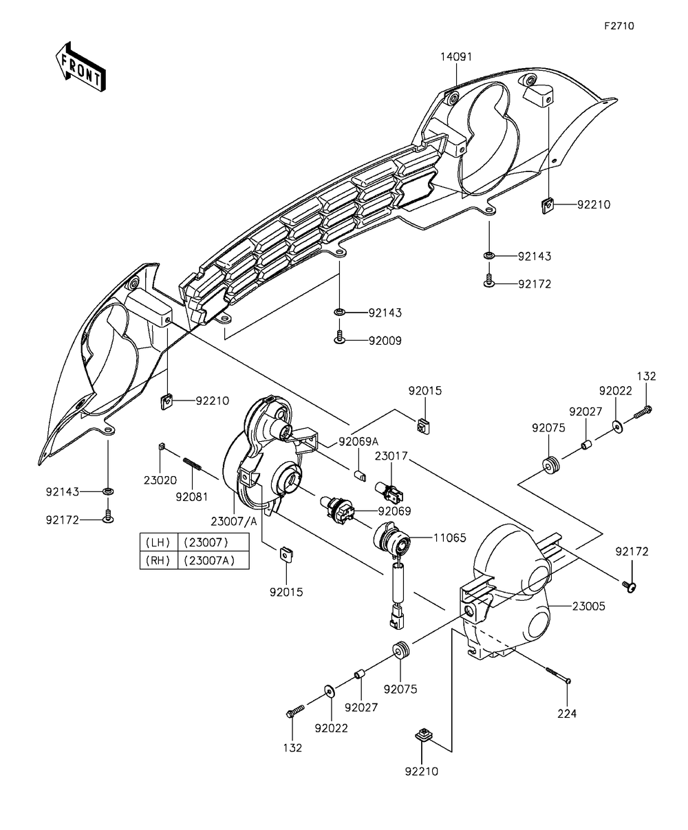 Headlight Diagram and Parts List for KAF400FGF 2016 Kawasaki Lawn Tractor Accessories