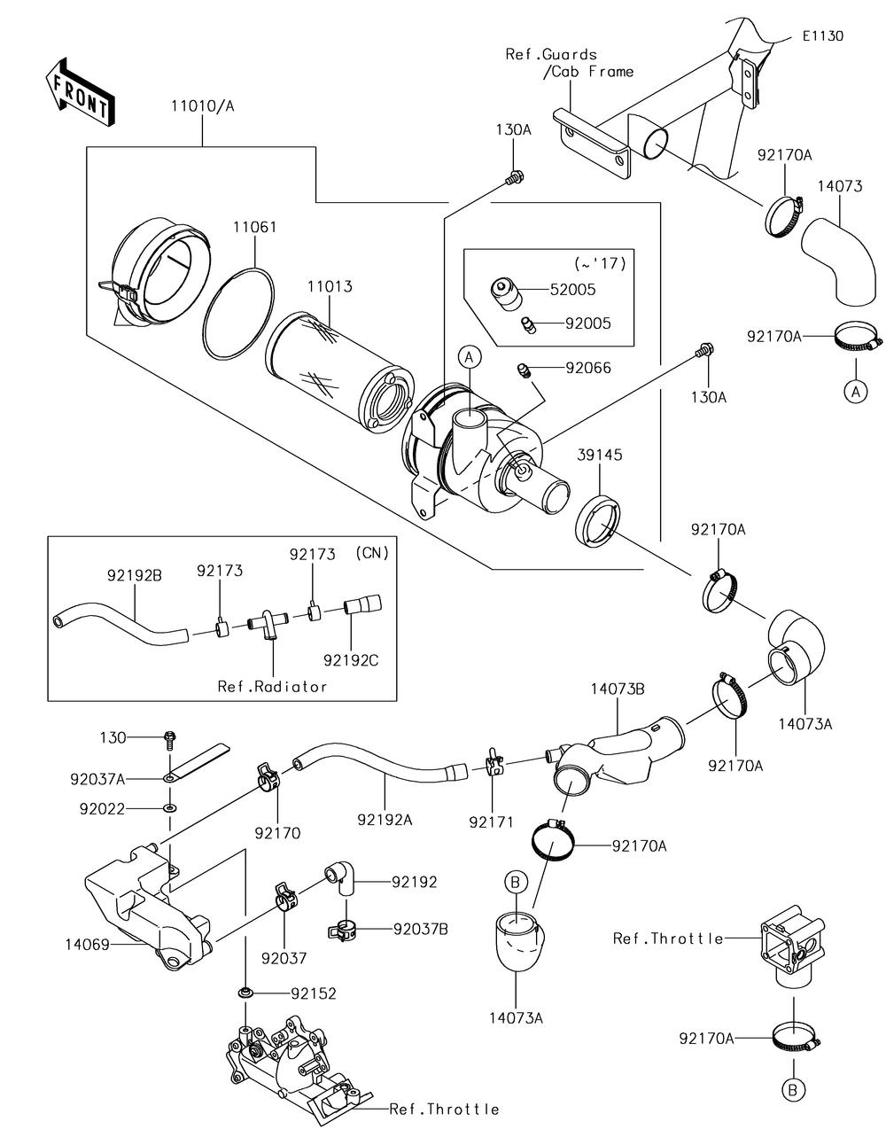 Air Cleaner Diagram and Parts List for KAF620RHF 2017 Kawasaki Lawn Tractor Accessories