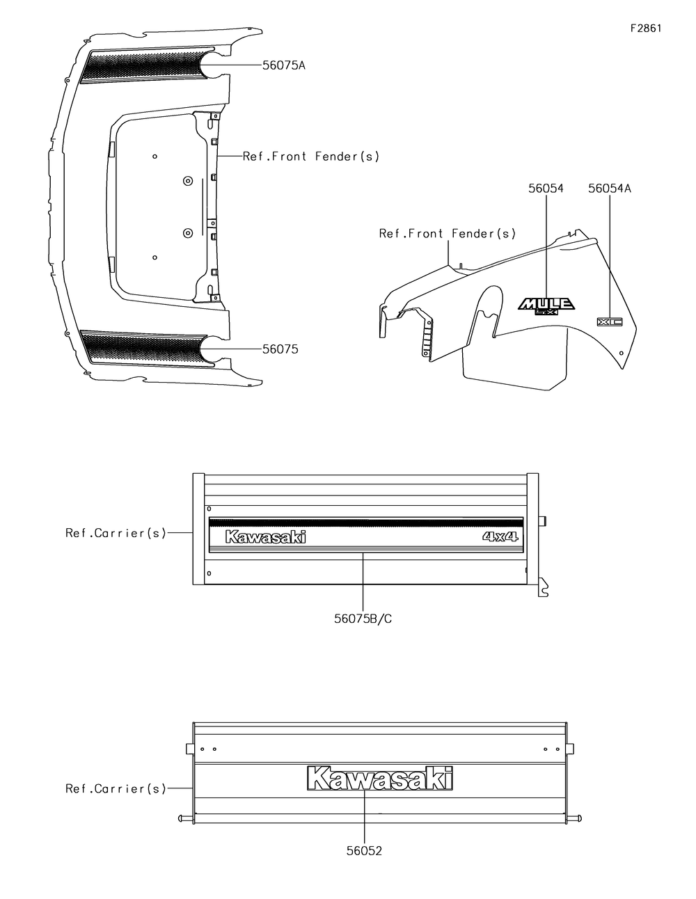 Decals(Khf/Khs) Diagram and Parts List for KAF400KHS 2017 Kawasaki Lawn Tractor Accessories