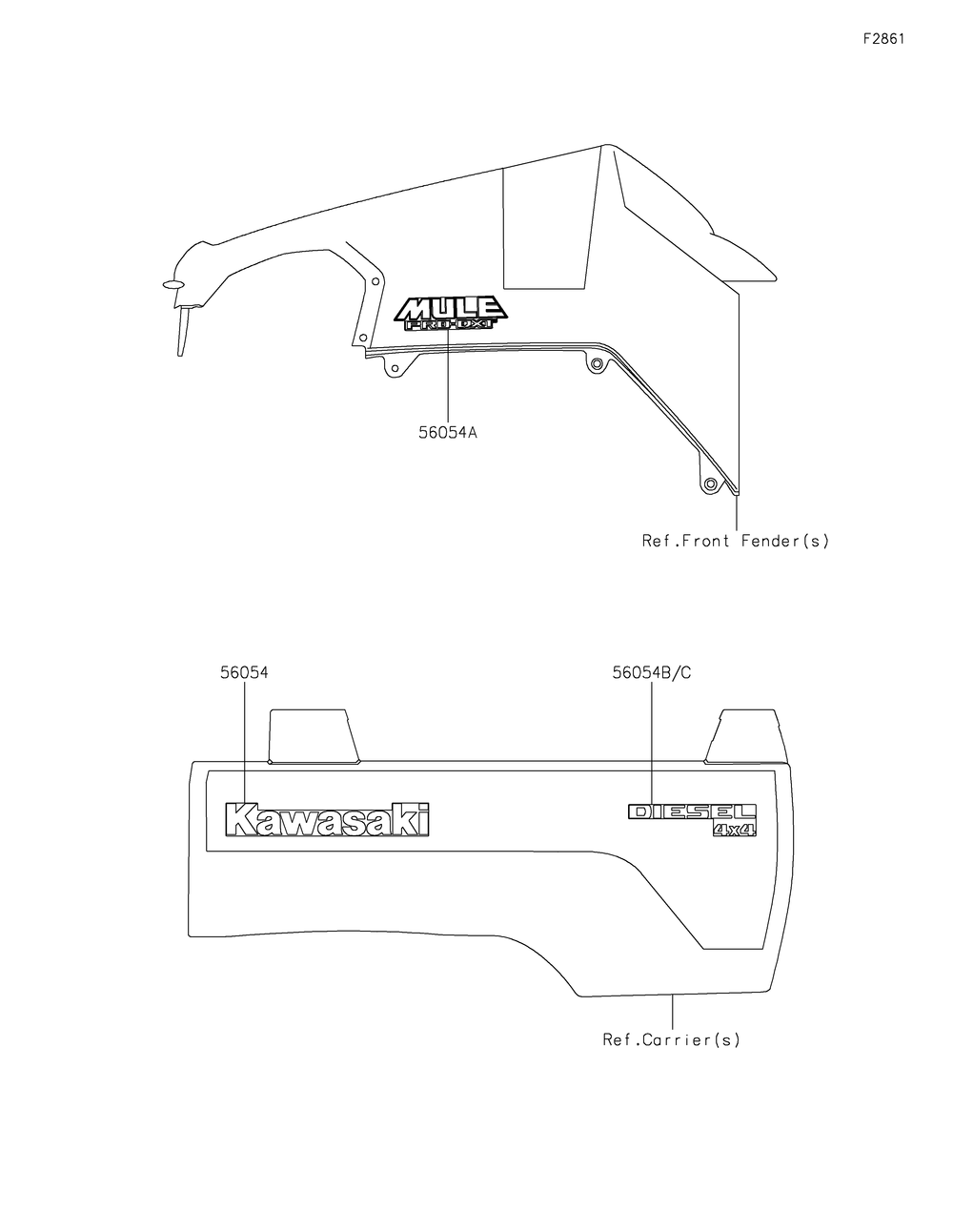 Decals Diagram and Parts List for KAF1000AMFNN 2021 Kawasaki Lawn Tractor Accessories