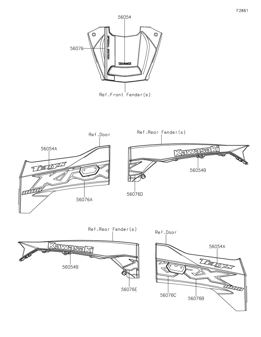Decals(Cpfnn/Cpfnl) Diagram and Parts List for KRF1000CPFNN 2023 Kawasaki Lawn Tractor Accessories