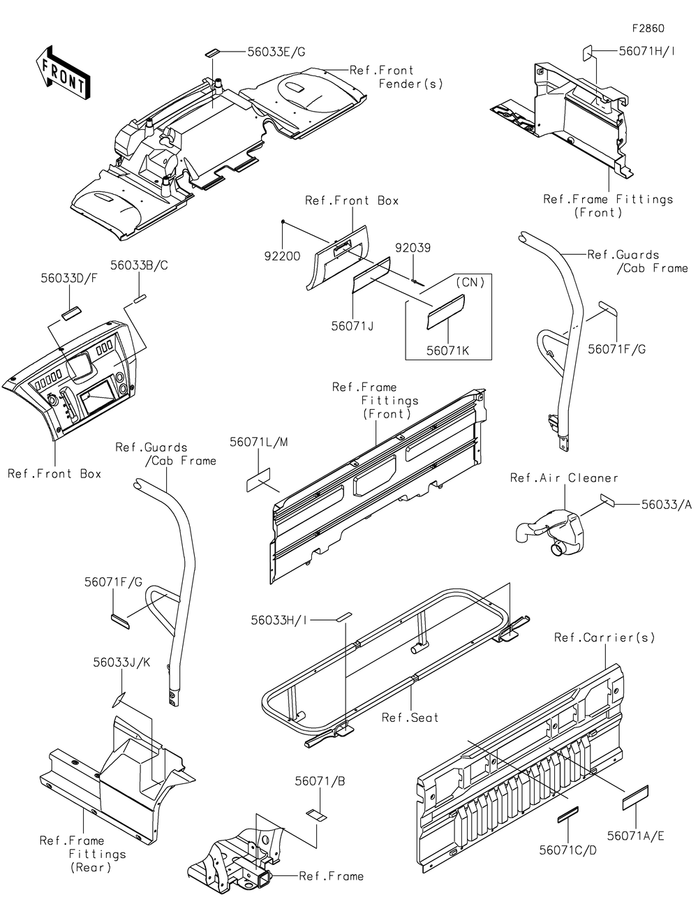 Labels Diagram and Parts List for KAF1000BHF 2017 Kawasaki Lawn Tractor Accessories