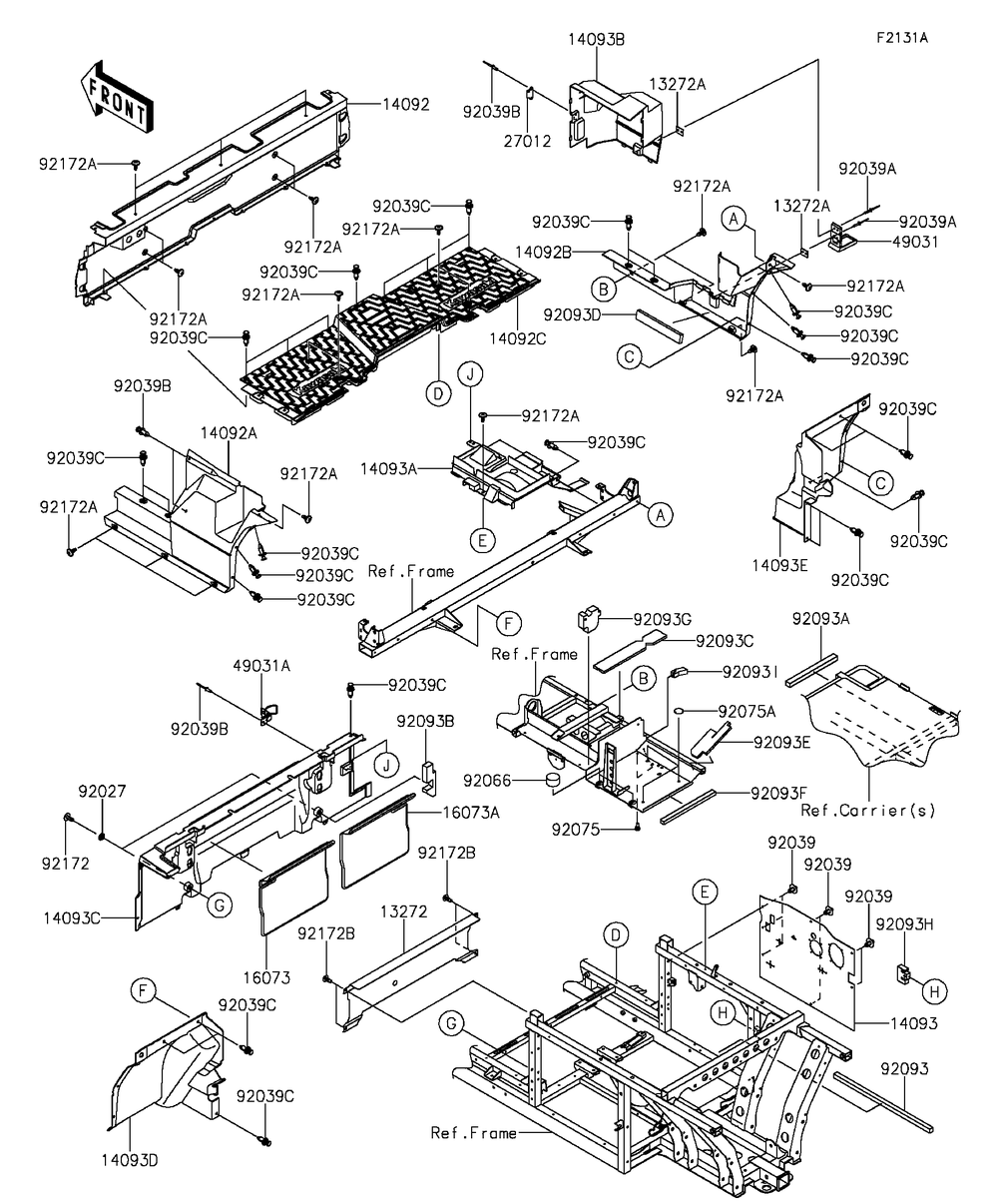 Frame Fittings-Rear Diagram and Parts List for KAF820AGF 2016 Kawasaki Lawn Tractor Accessories