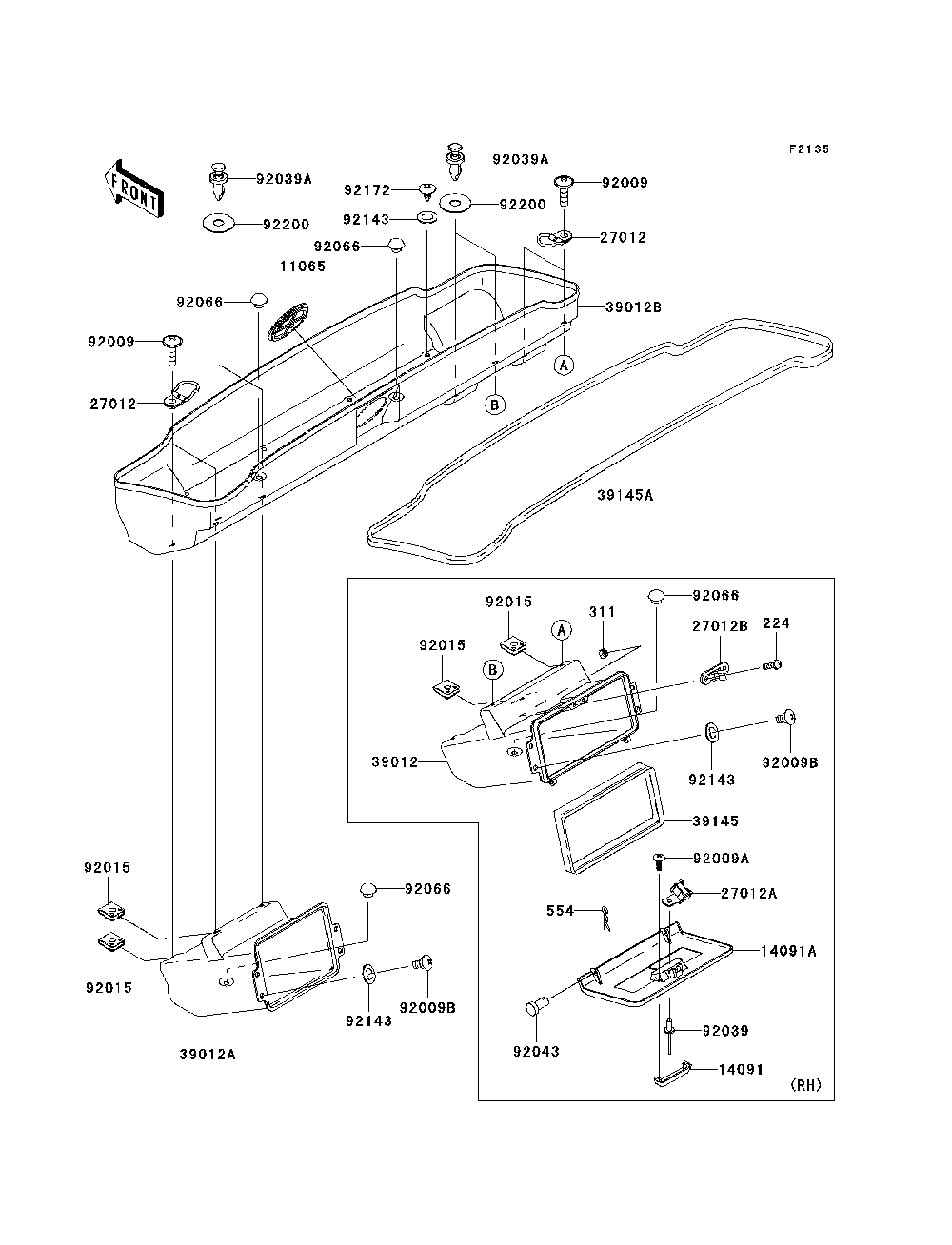 Front Box Diagram and Parts List for KAF950C7F 2007 & Prior Kawasaki Lawn Tractor Accessories