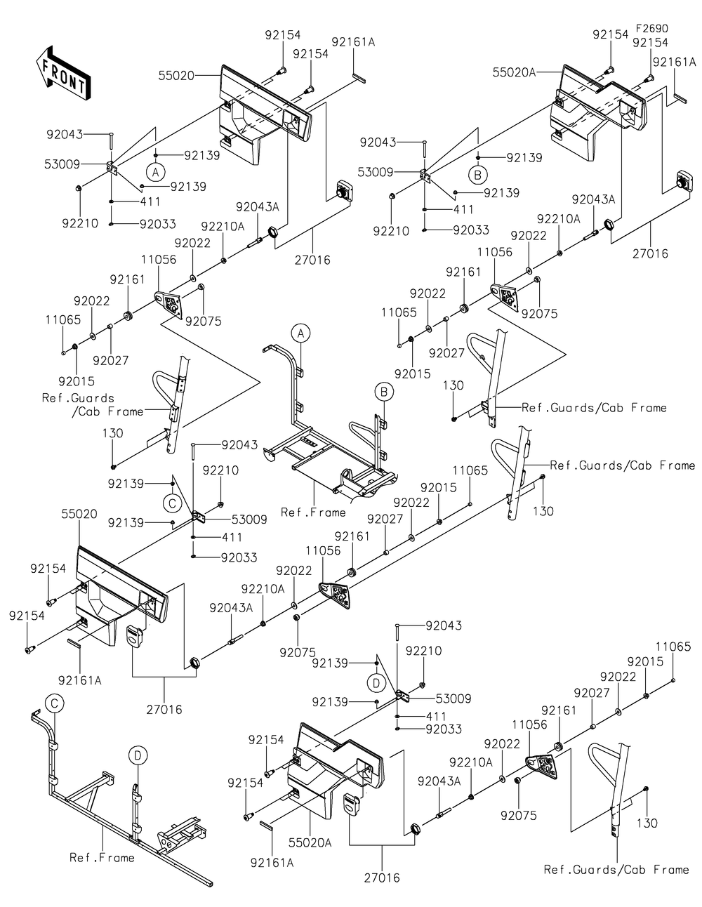 Door Diagram and Parts List for KAF820AMFNL 2021 Kawasaki Lawn Tractor Accessories