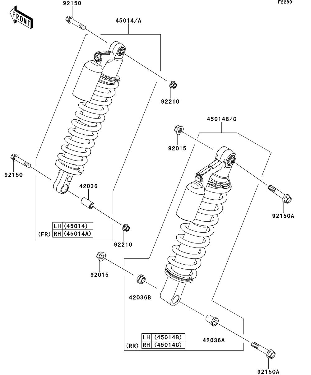 Shock Absorber Diagram and Parts List for KRT750DCF 2012 Kawasaki Lawn Tractor Accessories