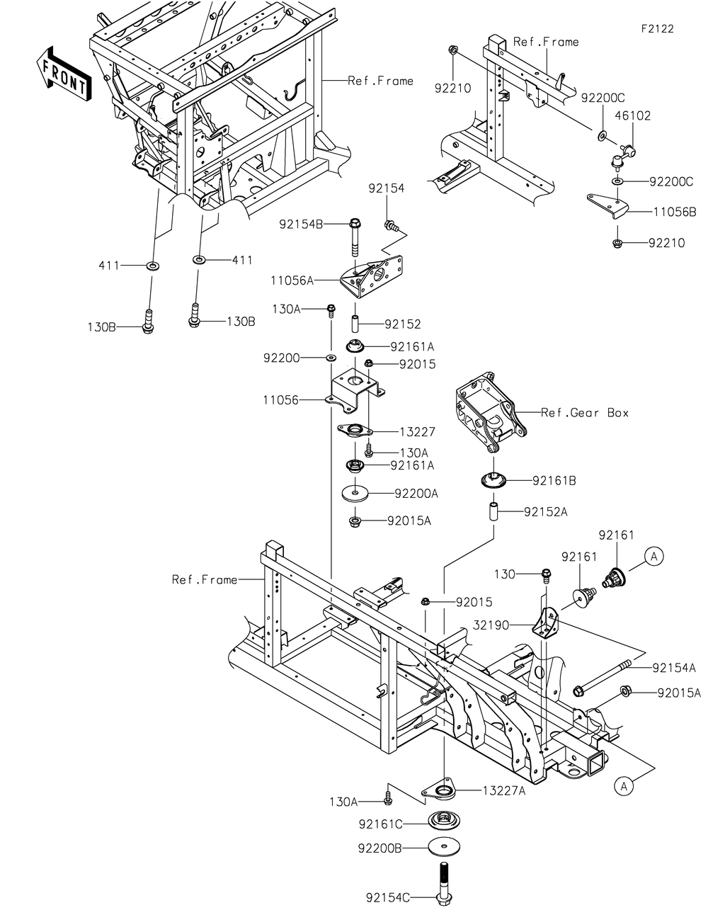 Engine Mount Diagram and Parts List for KAF820DJF 2018 Kawasaki Lawn Tractor Accessories