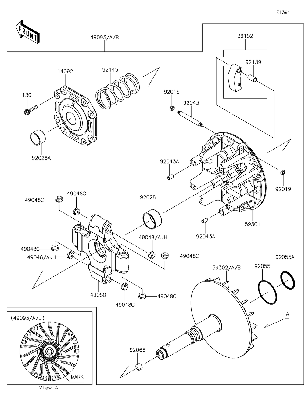 Drive Converter Diagram and Parts List for KAF1000HJF 2018 Kawasaki Lawn Tractor Accessories