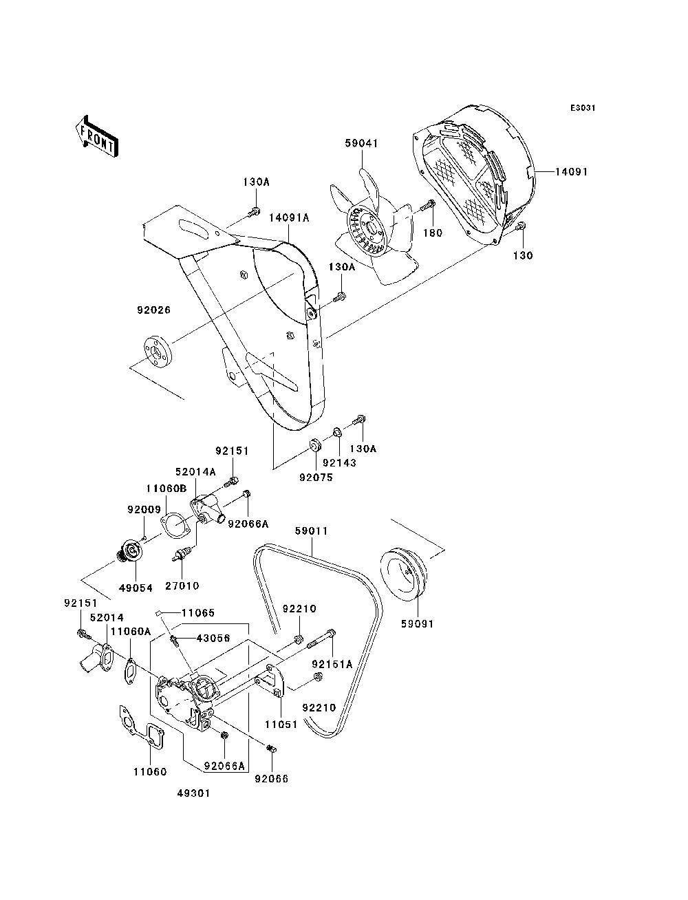 Water Pump Diagram and Parts List for KAF950B7F 2007 & Prior Kawasaki Lawn Tractor Accessories
