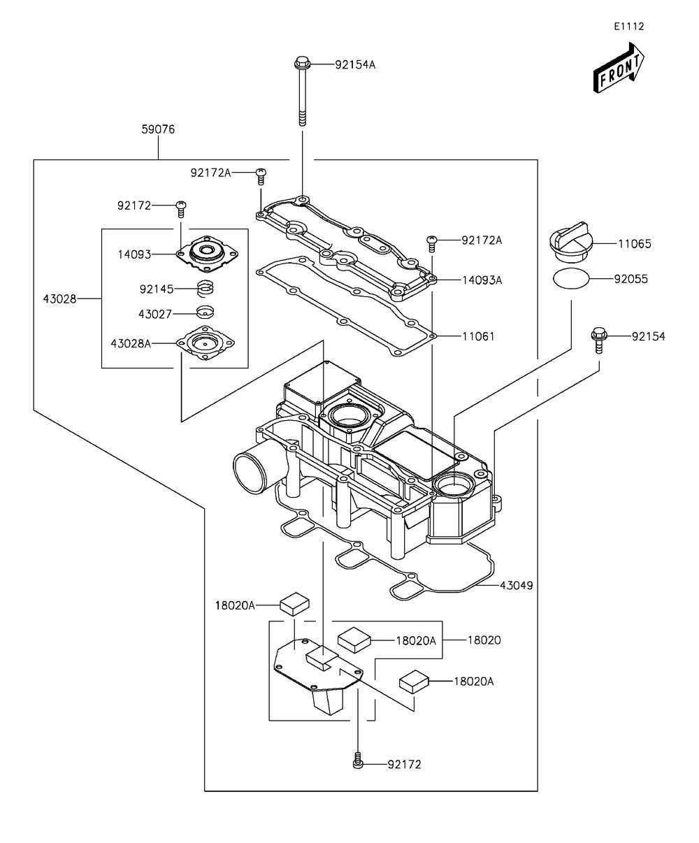 Cylinder Head Cover Diagram and Parts List for KAF1000EGF 2016 Kawasaki Lawn Tractor Accessories
