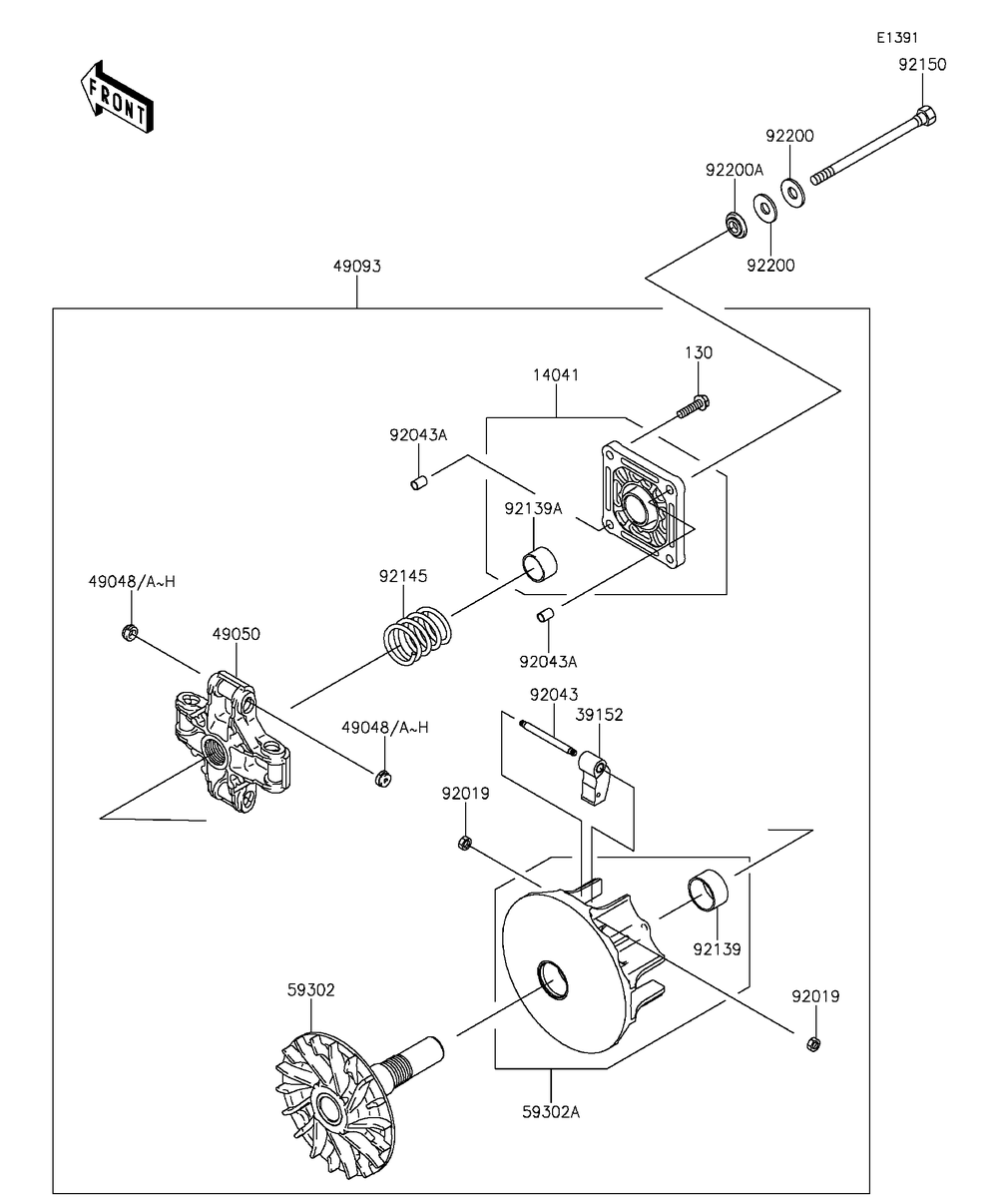 Drive Converter Diagram and Parts List for KAF400EGF 2016 Kawasaki Lawn Tractor Accessories