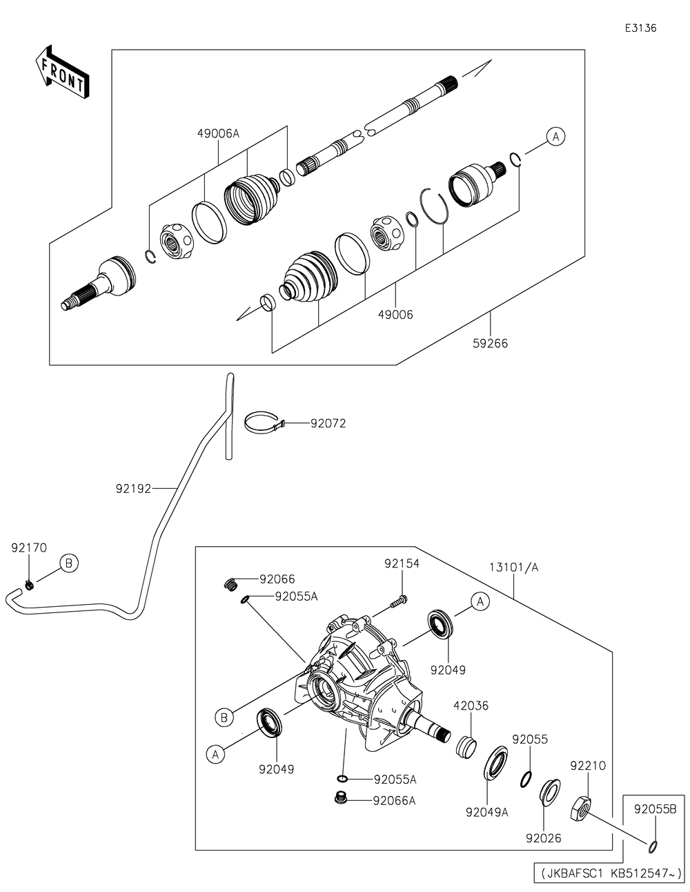 Drive Shaft-Front Diagram and Parts List for KAF820CKF 2019 Kawasaki Lawn Tractor Accessories