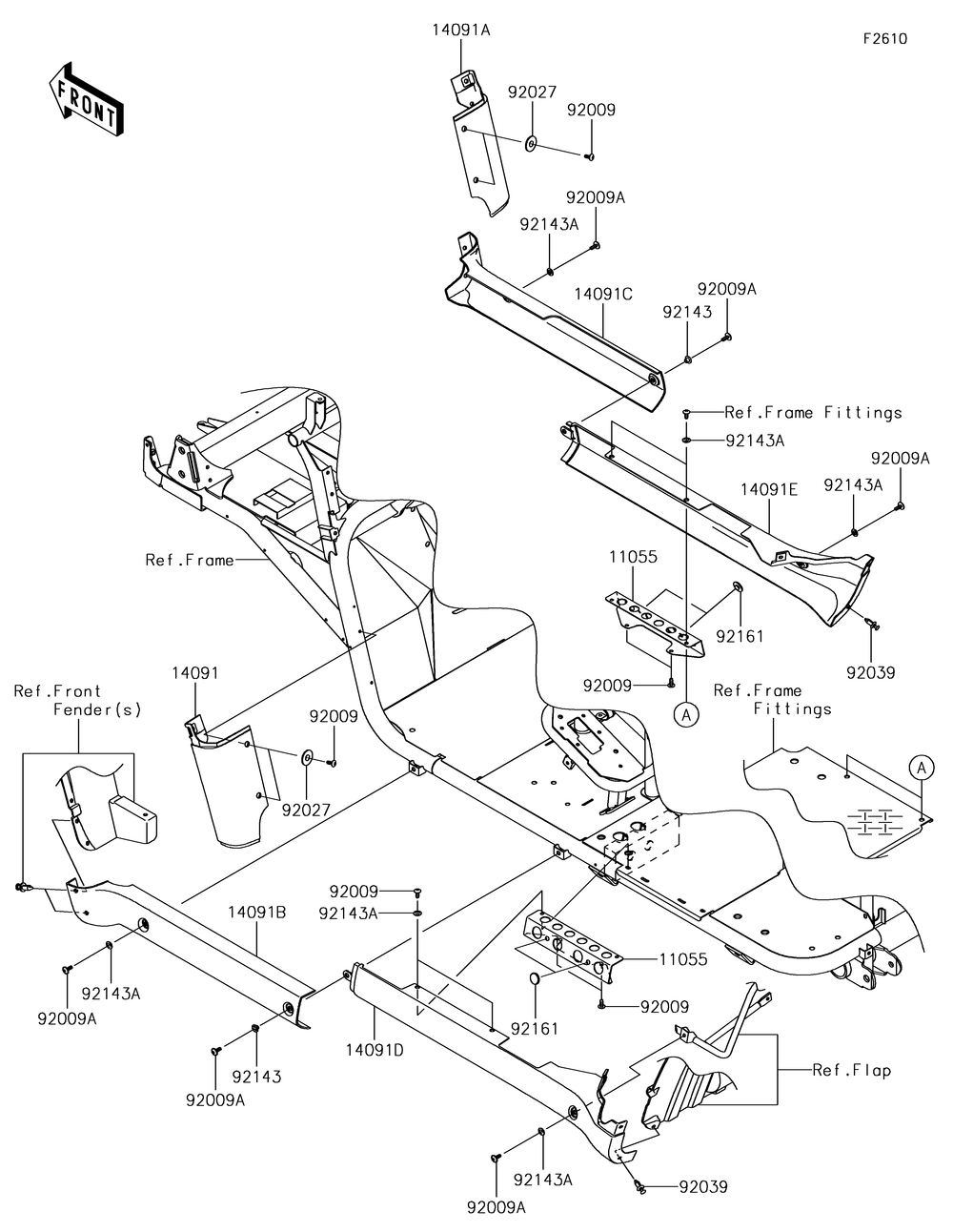 Side Covers/Chain Cover Diagram and Parts List for KAF620XJF 2018 Kawasaki Lawn Tractor Accessories