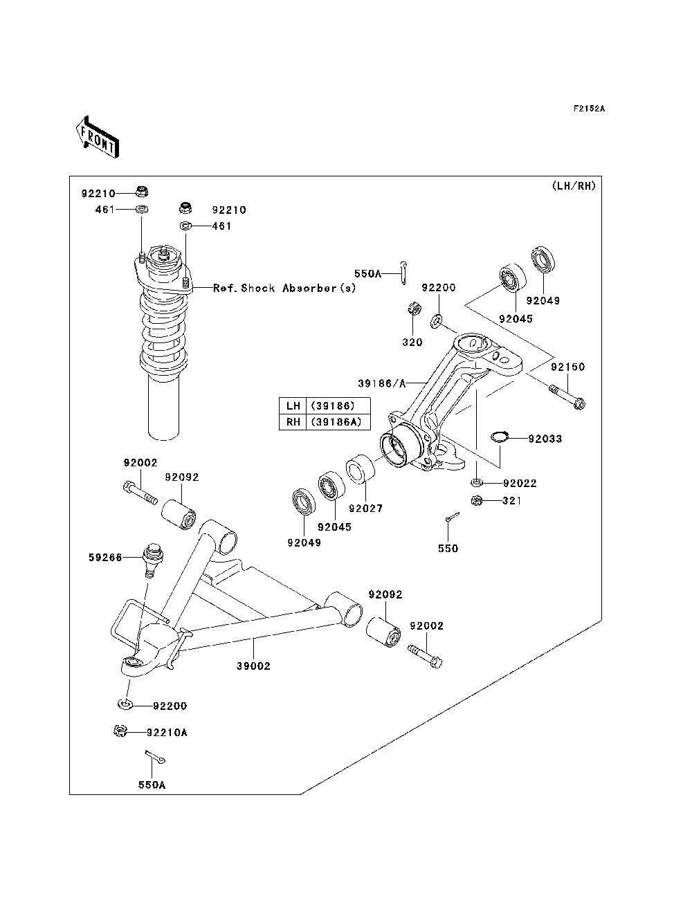 Front Suspension Diagram and Parts List for KAF620K8F 2008 Kawasaki Lawn Tractor Accessories
