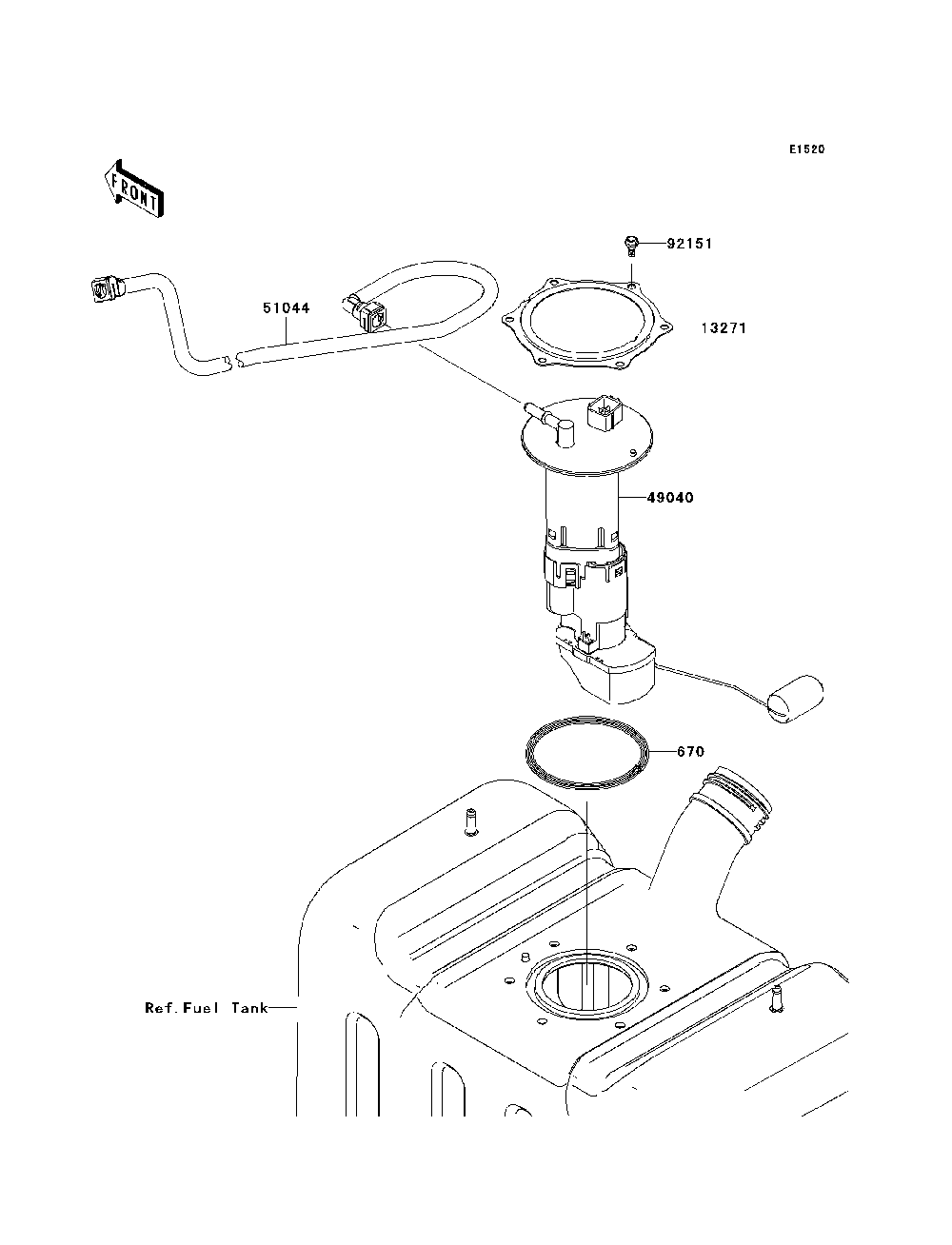 Fuel Pump Diagram and Parts List for KRF750TAF 2010 Kawasaki Lawn Tractor Accessories