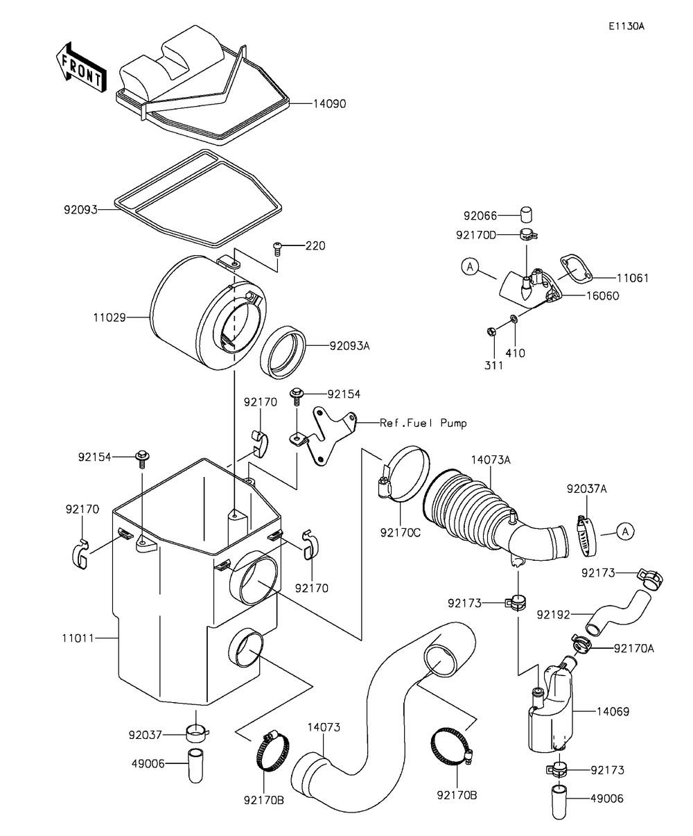 Air Cleaner 1 Diagram and Parts List for KAF400AGF 2016 Kawasaki Lawn Tractor Accessories