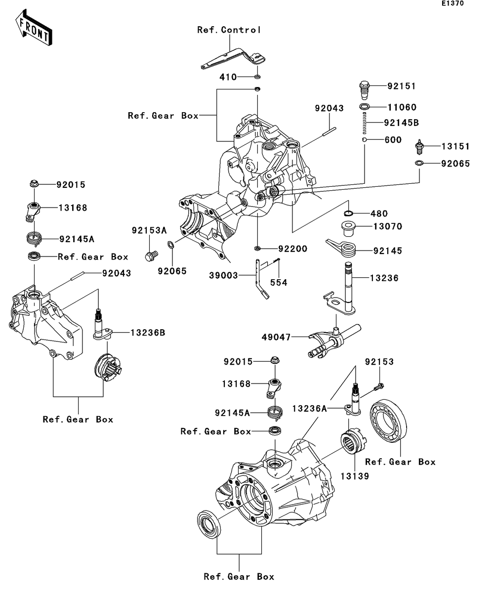 Gear Change Mechanism Diagram and Parts List for KAF400AFF 2015 Kawasaki Lawn Tractor Accessories