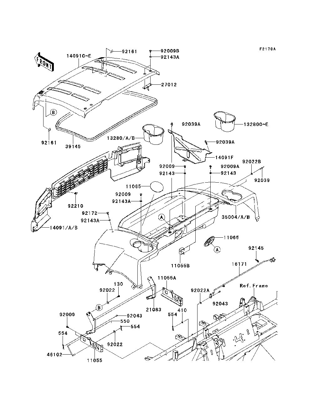 Fenders Diagram and Parts List for KAF620MDF 2013 Kawasaki Lawn Tractor Accessories