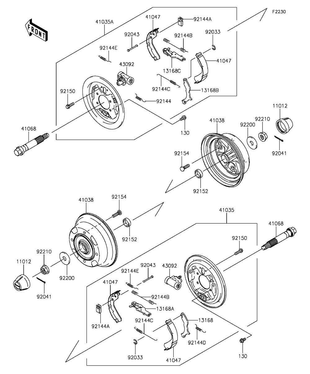 Front Hubs/Brakes Diagram and Parts List for KAF400BGF 2016 Kawasaki Lawn Tractor Accessories