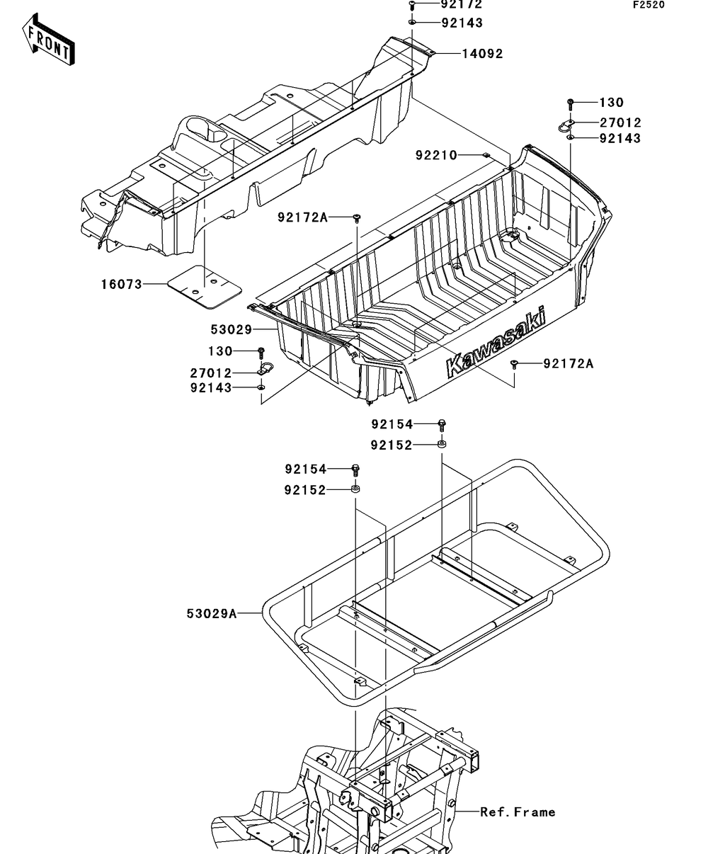 Carrier Diagram and Parts List for KRT750CCF 2012 Kawasaki Lawn Tractor Accessories