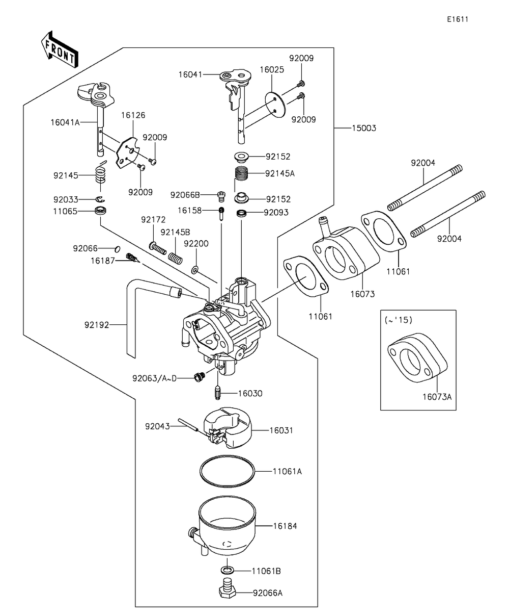 Carburetor Diagram and Parts List for KAF400DFF 2015 Kawasaki Lawn Tractor Accessories
