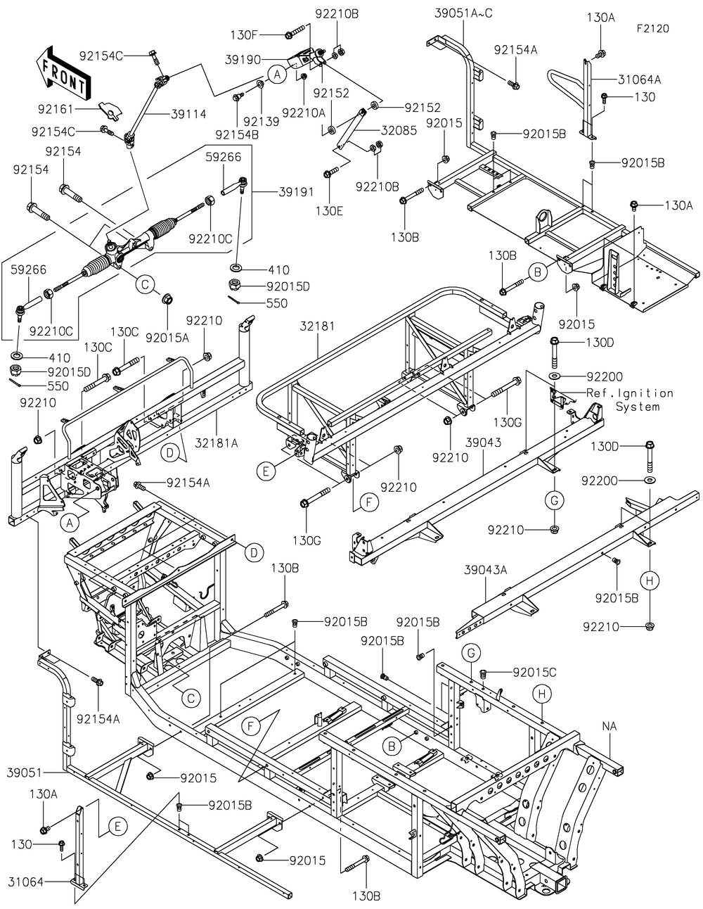 Frame Diagram and Parts List for KAF820EGF 2016 Kawasaki Lawn Tractor Accessories