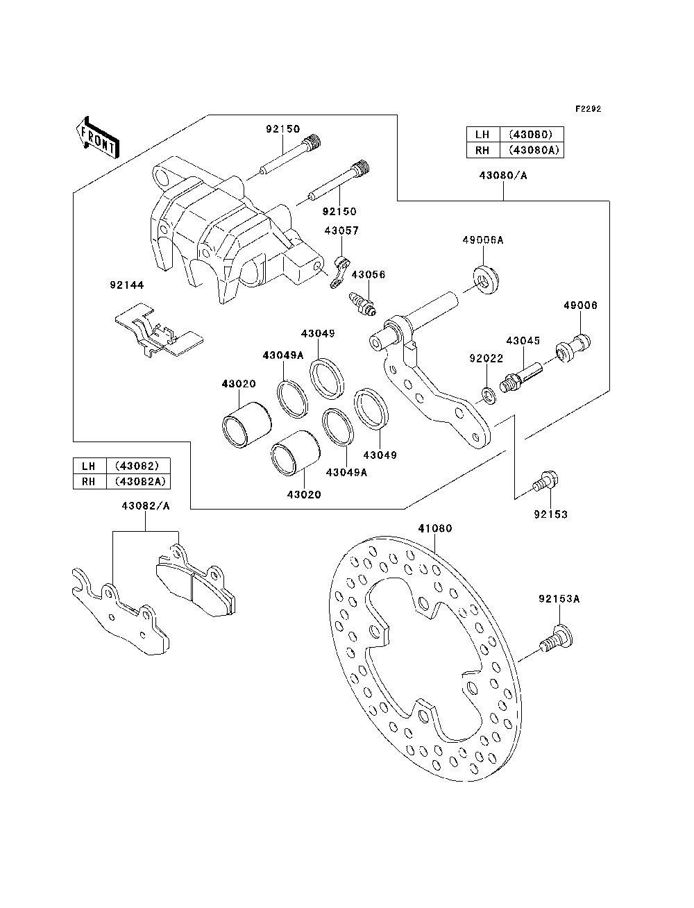 Front Brake Diagram and Parts List for KRF750SCSA 2012 Kawasaki Lawn Tractor Accessories