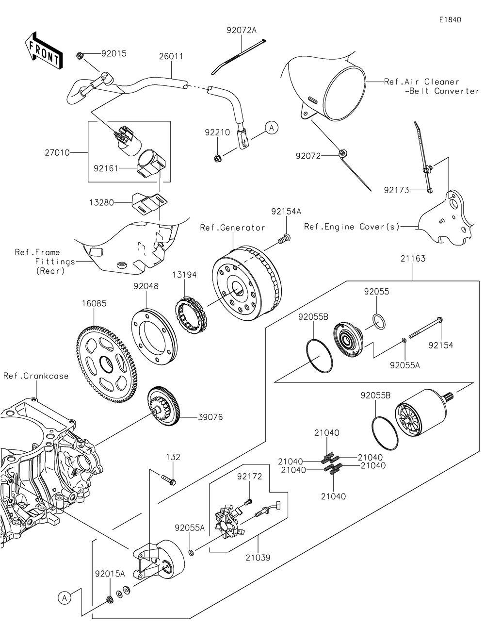 Starter Motor Diagram and Parts List for KRF1000ALF 2020 Kawasaki Lawn Tractor Accessories