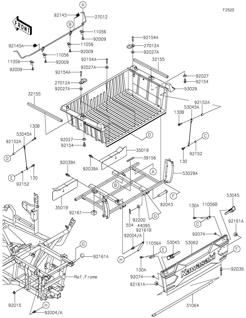 Carrier Diagram and Parts List for KRF800FLF 2020 Kawasaki Lawn Tractor Accessories