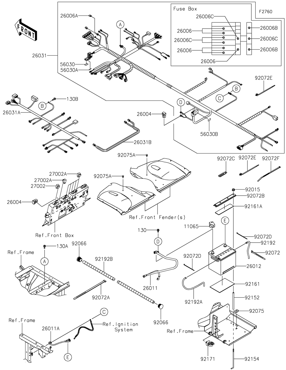 Chassis Electrical Equipment Diagram and Parts List for KAF820EJF 2018 Kawasaki Lawn Tractor Accessories