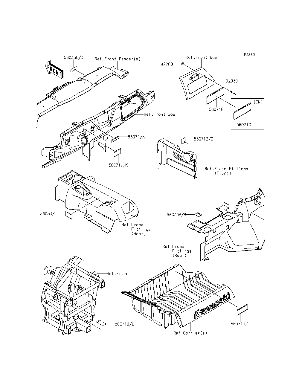 Labels Diagram and Parts List for KRT800DFF 2015 Kawasaki Lawn Tractor Accessories