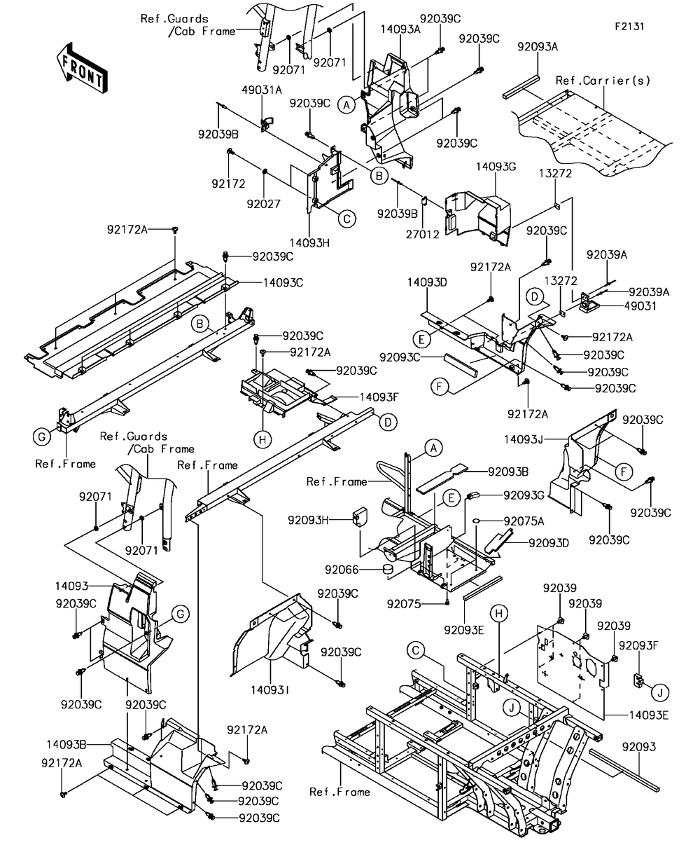 Frame Fittings-Rear Diagram and Parts List for KAF820FHF 2017 Kawasaki Lawn Tractor Accessories