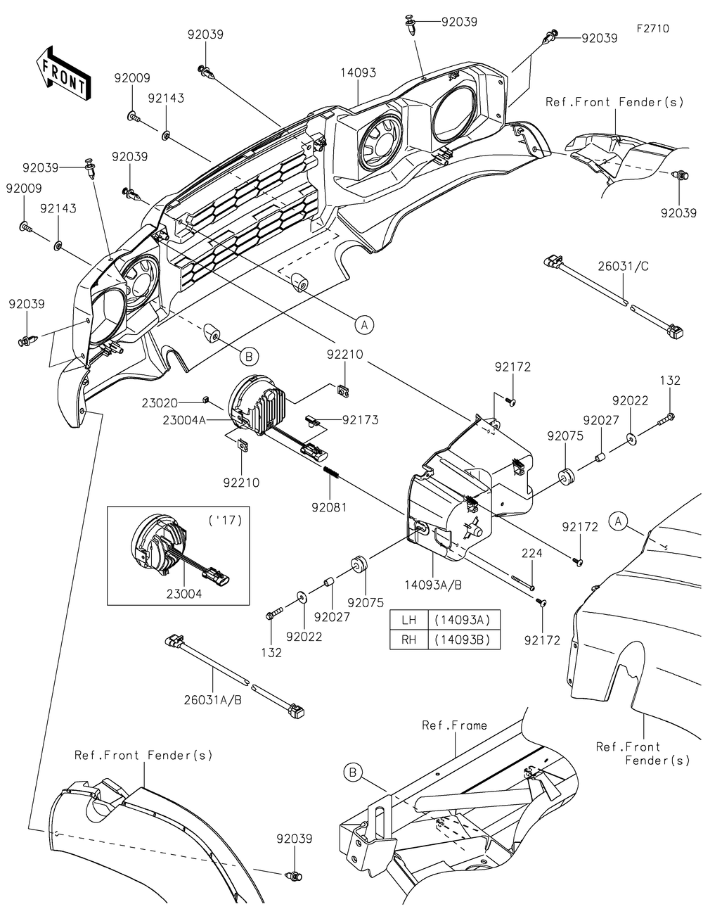 Headlight Diagram and Parts List for KAF400LHS 2017 Kawasaki Lawn Tractor Accessories