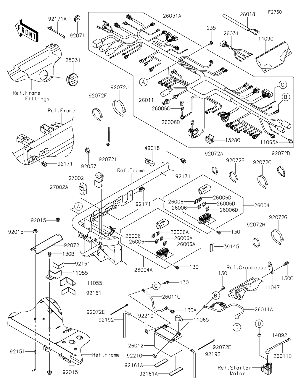 Chassis Electrical Equipment Diagram and Parts List for KAF620SMFNN 2021 Kawasaki Lawn Tractor Accessories