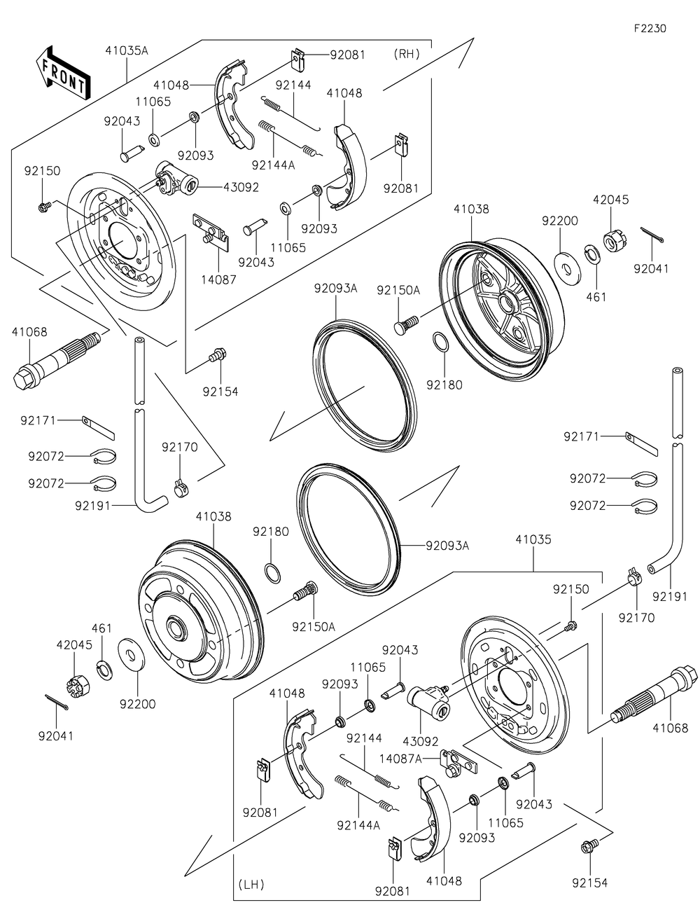 Front Hubs/Brakes Diagram and Parts List for KAF620WMFNN 2021 Kawasaki Lawn Tractor Accessories