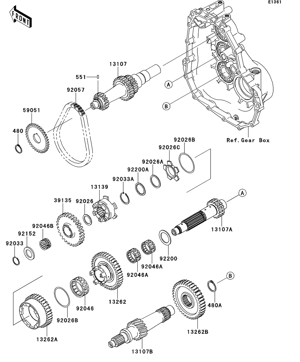 Transmission Diagram and Parts List for KAF400DEF 2014 Kawasaki Lawn Tractor Accessories