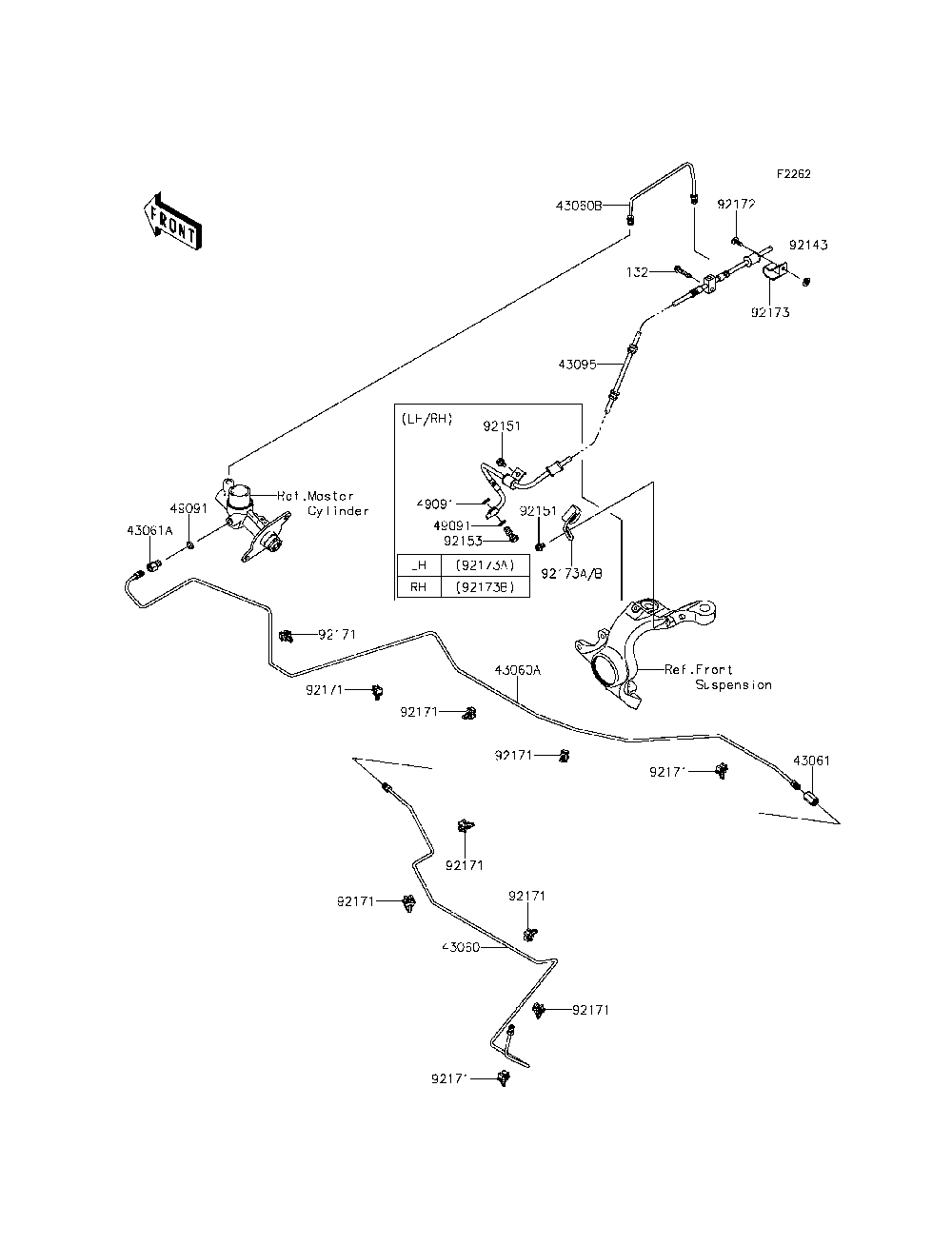 Brake Piping Diagram and Parts List for KRF800CEF 2014 Kawasaki Lawn Tractor Accessories