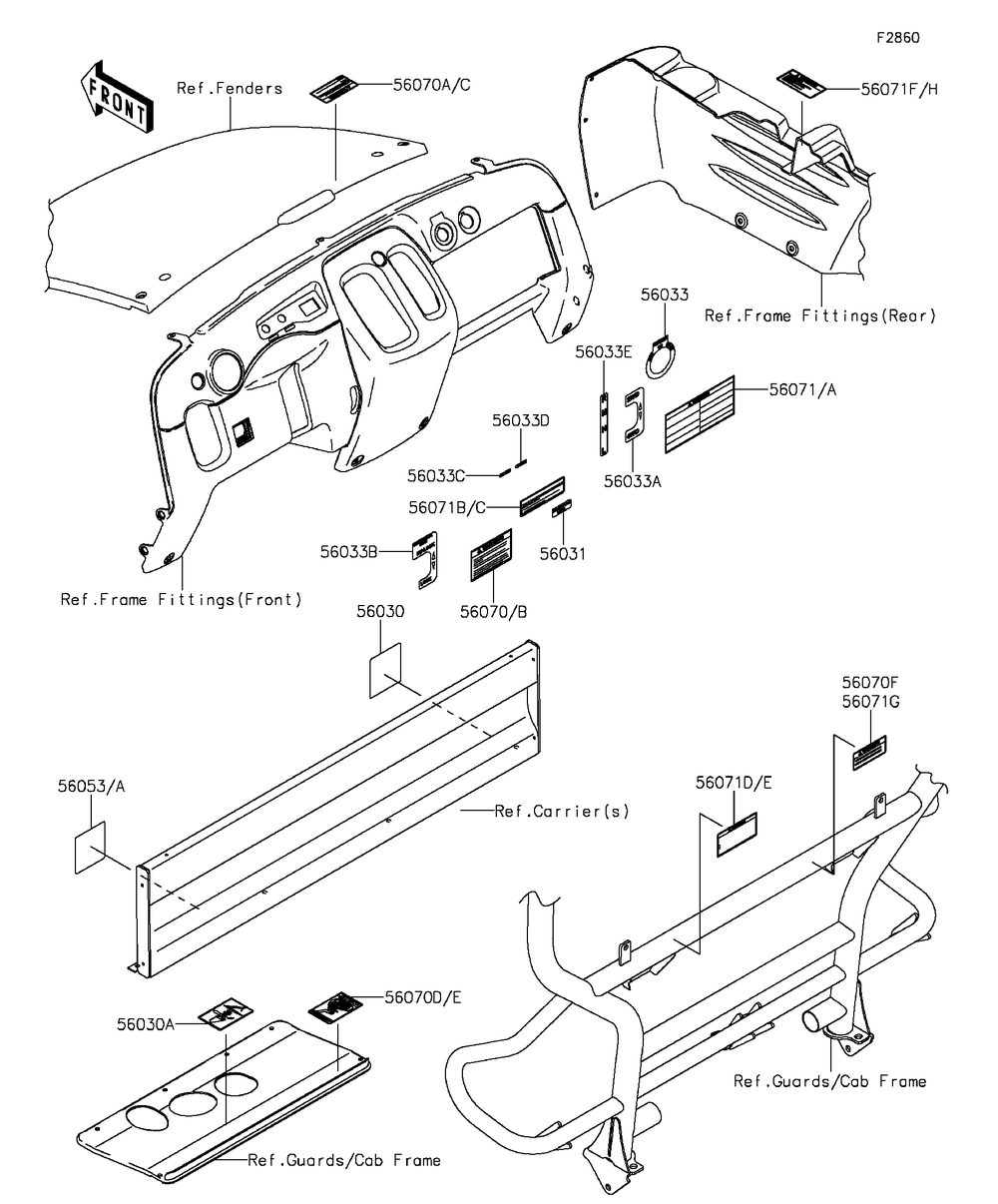 Labels Diagram and Parts List for KAF400EGF 2016 Kawasaki Lawn Tractor Accessories