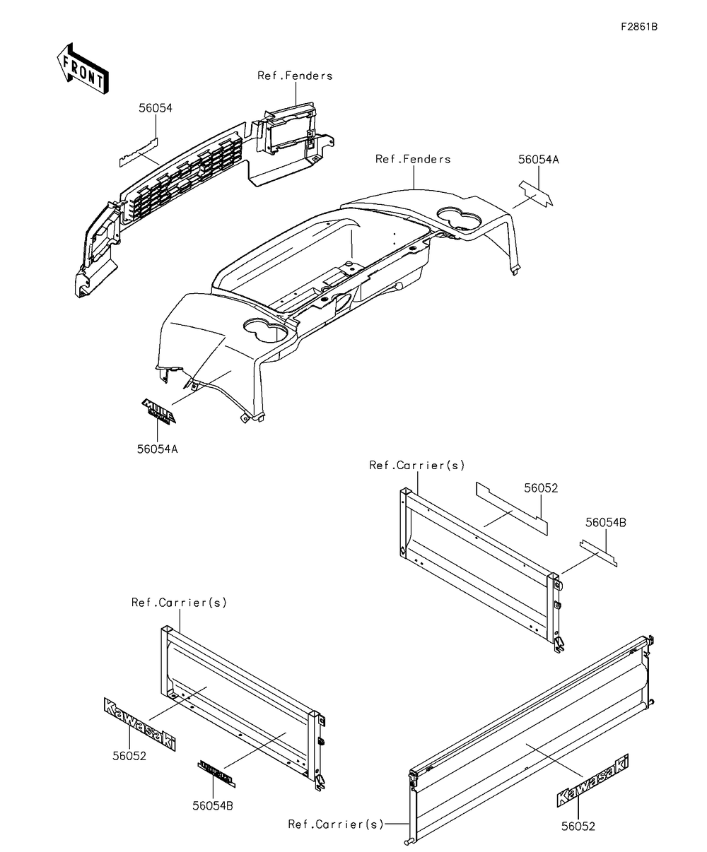 Decals(Rff) Diagram and Parts List for KAF620RFF 2015 Kawasaki Lawn Tractor Accessories
