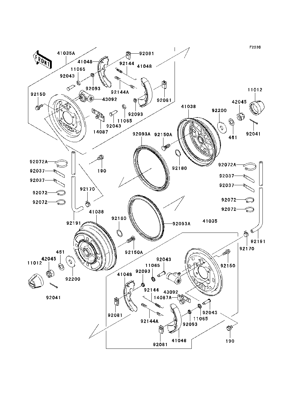 Front Hubs/Brakes Diagram and Parts List for KAF950B7F 2007 & Prior Kawasaki Lawn Tractor Accessories