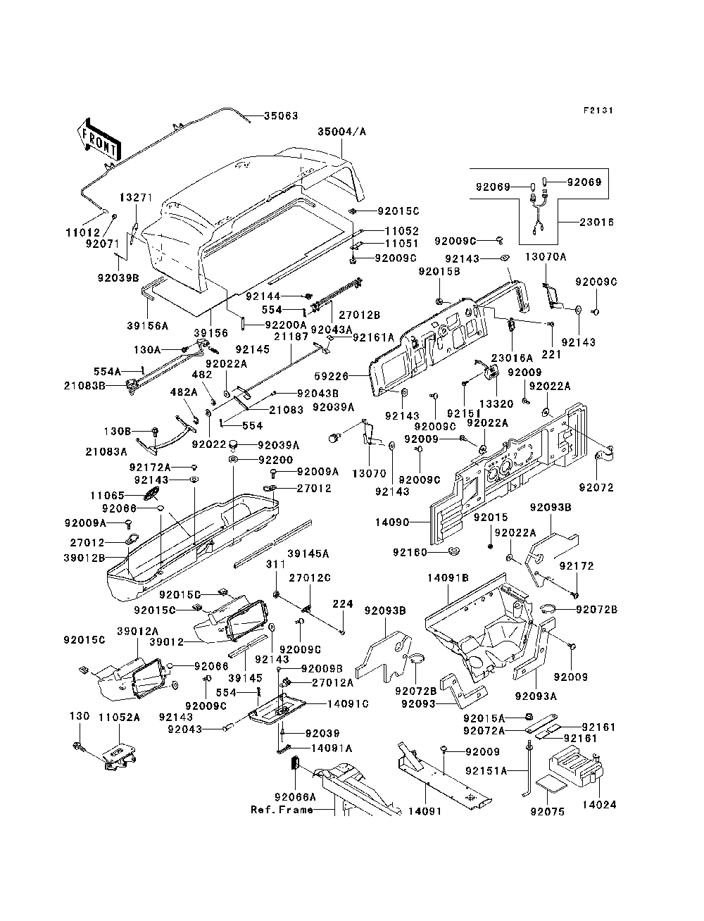 Frame Fittings Diagram and Parts List for KAF620G7F 2007 & Prior Kawasaki Lawn Tractor Accessories
