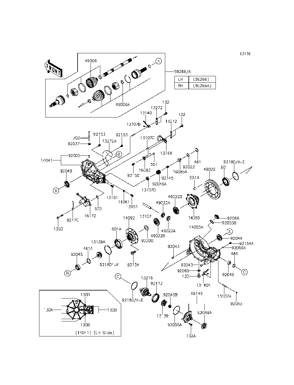 Drive Shaft-Front Diagram and Parts List for KRF800DFF 2015 Kawasaki Lawn Tractor Accessories