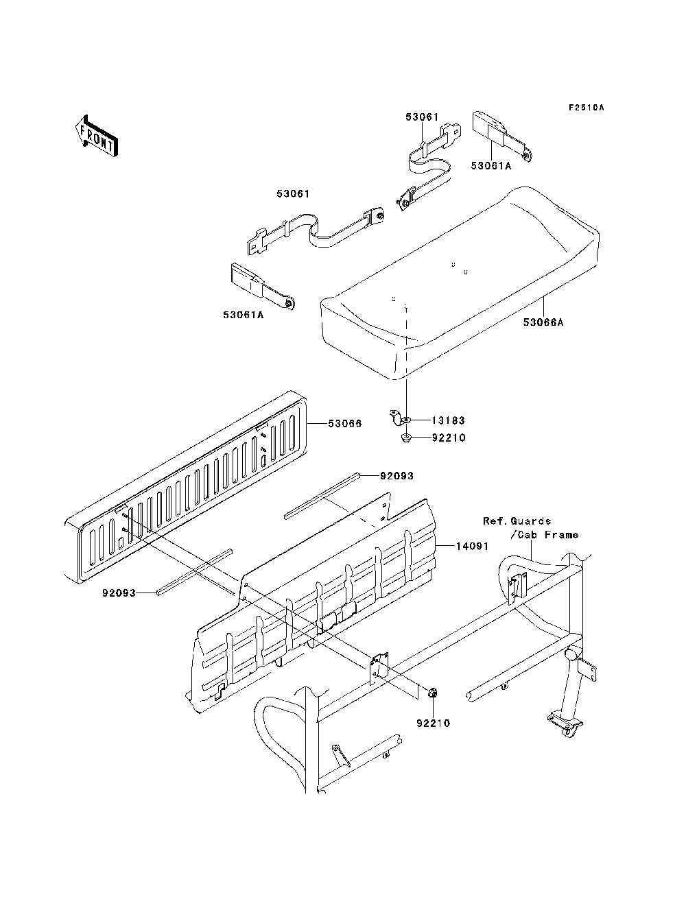 Seat Diagram and Parts List for KAF620MDF 2013 Kawasaki Lawn Tractor Accessories