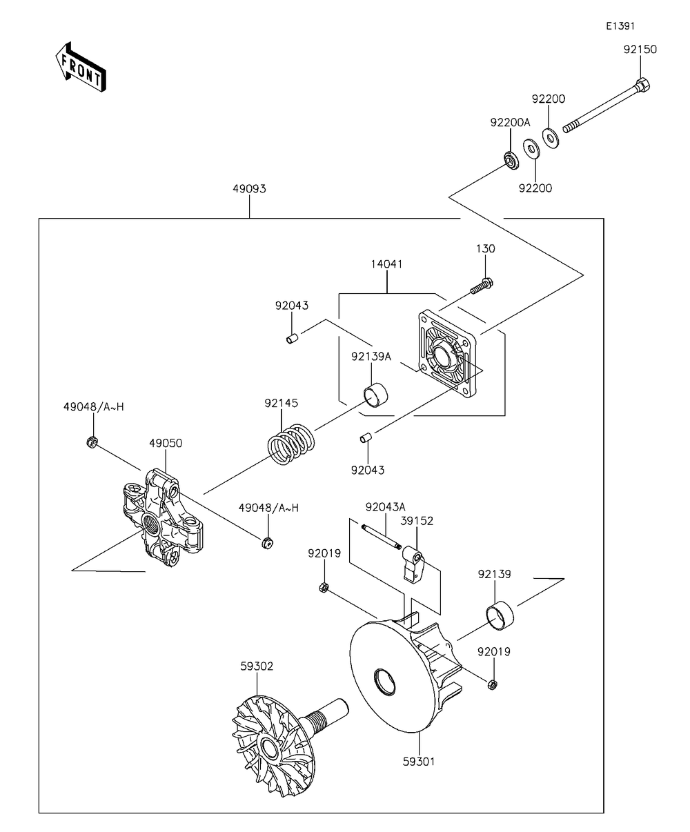 Drive Converter Diagram and Parts List for KAF400EDF 2013 Kawasaki Lawn Tractor Accessories