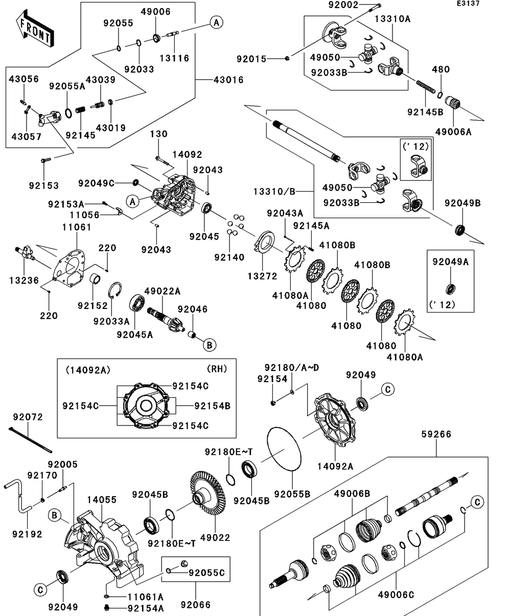 Drive Shaft-Rear Diagram and Parts List for KRT750BCF 2012 Kawasaki Lawn Tractor Accessories