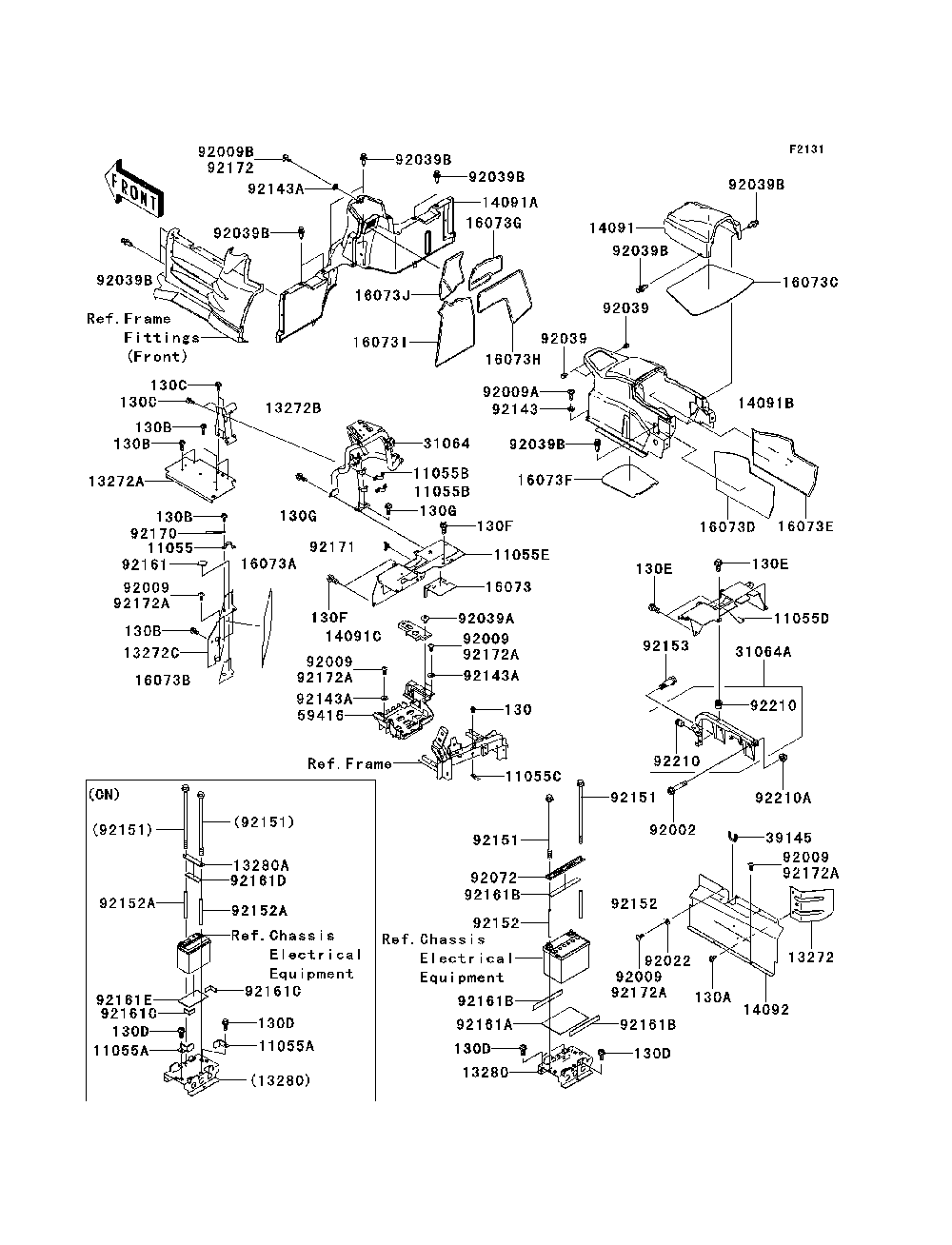 Frame Fittings-Rear Diagram and Parts List for KRF750NCS 2012 Kawasaki Lawn Tractor Accessories