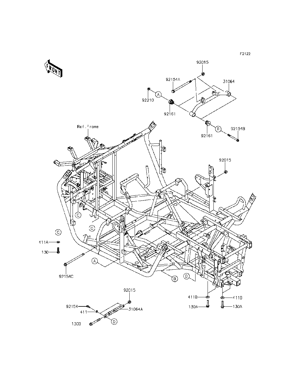 Engine Mount Diagram and Parts List for KRT800DFF 2015 Kawasaki Lawn Tractor Accessories