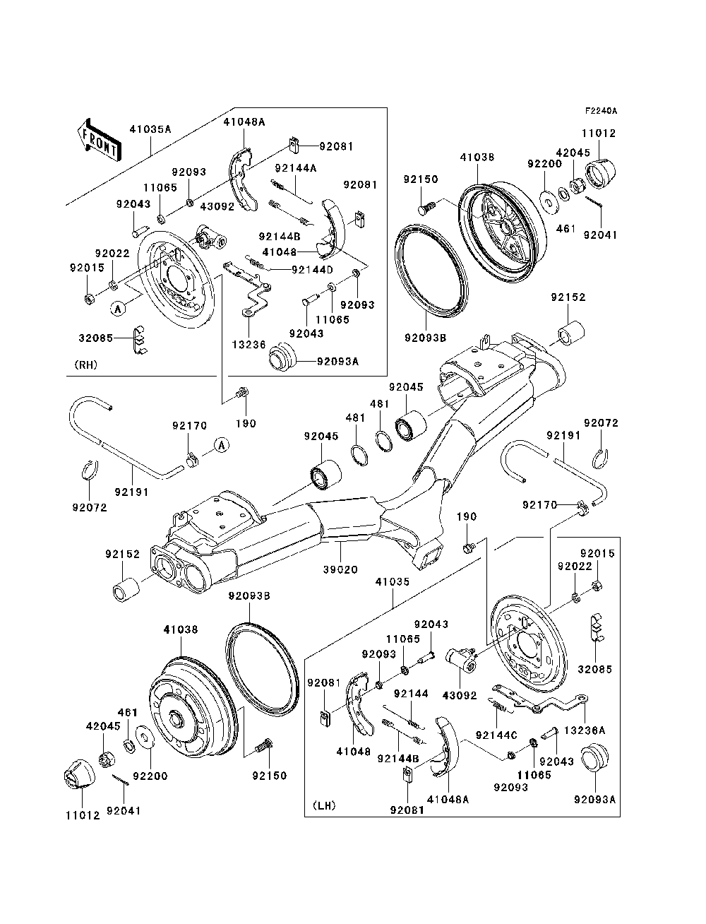 Rear Hubs/Brakes Diagram and Parts List for KAF620K7F 2007 & Prior Kawasaki Lawn Tractor Accessories