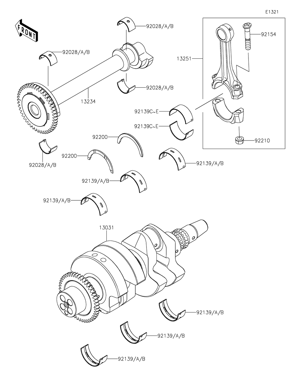 Crankshaft Diagram and Parts List for KRF1000ALF 2020 Kawasaki Lawn Tractor Accessories